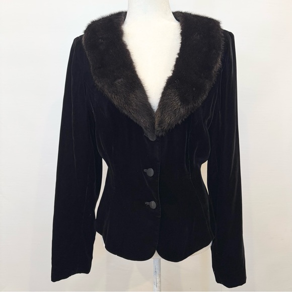 Y2K Kay Unger Fox Fur Black Velvet Neiman Marcus Vintage NWT Evening Jacket 14 L - Picture 1 of 12